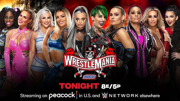 The women's tag team roster (read: anyone without something else to do) will face off in a tag team turmoil match tonight at WrestleMania Night 1 to determine who challenges for the Women's Tag Team Championships against Nina Jax and Shayna Baszler at WrestleMania Night 2 tomorrow. [Match graphic: WWE]