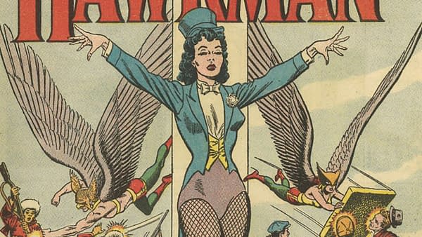 The debut of Zatanna in the title splash of Hawkman #4, DC Comics, 1964.