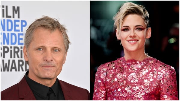L-R: Actor Viggo Mortensen at the 2017 Film Independent Spirit Awards on the beach in Santa Monica. Editorial credit: Jaguar PS / Shutterstock.com | Kristen Stewart attends the premiere of the movie "Seberg" during the 76th Venice Film Festival on August 30, 2019 in Venice, Italy. Editorial credit: Andrea Raffin / Shutterstock.com