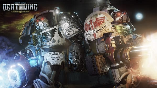 Promotional key art from Streum On Studio's game Space Hulk: Deathwing, a game based on Games Workshop's Warhammer 40,000 intellectual property. Streum On Studio is now a part of Focus Home Interactive.