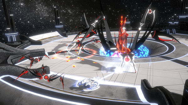 A screenshot from Curved Space, an incoming indie shooting game by developer Maximum Games.