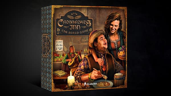 The proposed box for the board game adaptation of Crossroads Inn by Klabater.