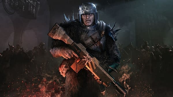 Key art for Warhammer 40,000: Darktide, an upcoming video game by independent developer Fatshark.