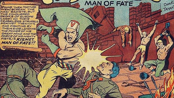 Kismet, Man of Fate title splash from Bomber Comics #1, (Elliot, 1944). 
