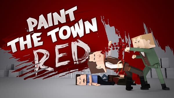 Key art for Paint The Town Red, a voxel-style first-person brawler by independent video game developer South East Games.
