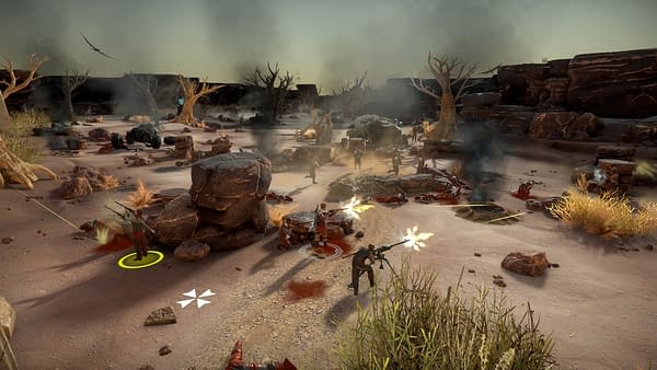 A screenshot of rapid-fire combat simulation from real-time strategy game Grey Zone, a game by independent developer EastWorks.