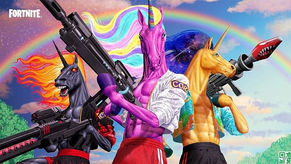 Oh, and there's unicorn men. That pink one is called Fabio Sparklemane. Courtesy of Epic Games.