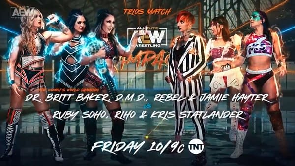 Britt Baker, Rebel, and Jamie Hayter will team up to take on Ruby Soho, Riho, and Kris Statlander this Friday on AEW Rampage in a Trios Match
