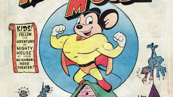 Terry-Toons Comics #38, Mighty Mouse title splash page, Marvel 1945.