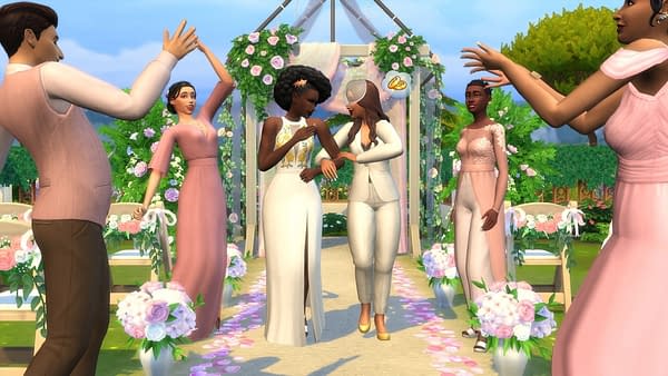 Nice day for a white wedding in The Sims 4, courtesy of Electronic Arts.