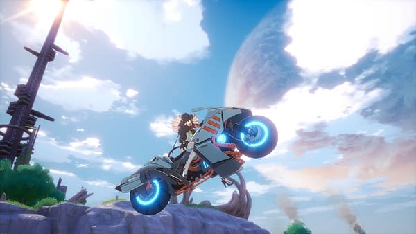 Shiro riding her motorbike in Tower Of Fantasy, courtesy of Level Infinite.