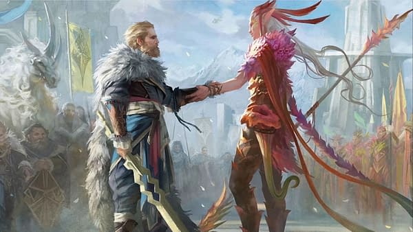 The key art for Dominaria United, the next upcoming expansion set for Magic: The Gathering... Or is it?