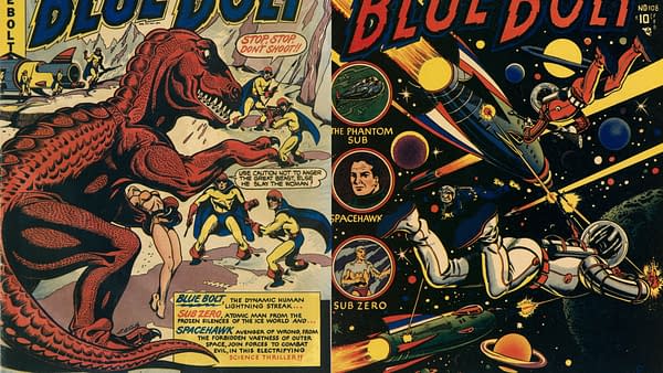 L.B. Cole covers on Blue Bolt #107,108 (Star Publications, 1950-1951) 