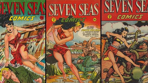 South Sea Comics (1946-1947 Universal Phoenix Feature) featuring Matt Baker South Sea Girl covers.