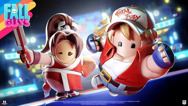 A look at Terry Bogard and Mai Shiranui costumes in Fall Guys, courtesy of Epic Games.