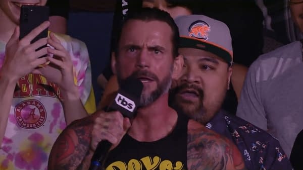 CM Punk appears on AEW Dynamite last week, before he was suspended.