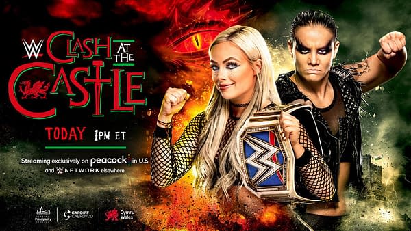 WWE Clash at the Castle promo graphic: Liv Morgan vs. Shayna Baszler for the Smackdown Women's Championship