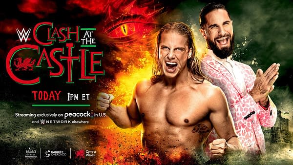 WWE Clash at the Castle promo graphic: Riddle vs. Seth Rollins