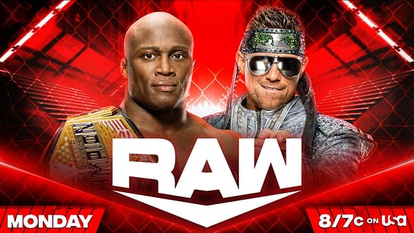 WWE Raw promo graphic for Bobby Lashley vs. The Miz in a United States Championship steel cage match