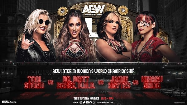 All Out promo graphic - AEW Interim Women's World Championship Match: Toni Storm vs. Dr. Britt Baker vs. Hikaru Shida vs. Jamie Hayter