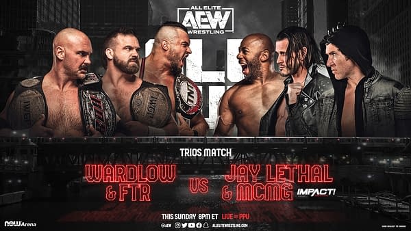 All Out promo graphic - FTR and Wardlow vs. The Motor City Machine Guns and Jay Lethal