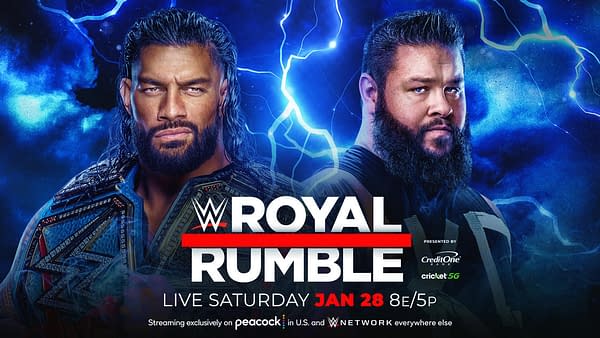 WWE Royal Rumble promo graphic for Roman Reigns vs. Kevin Owens