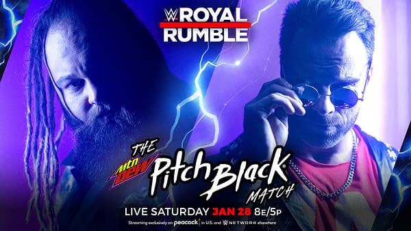WWE Royal Rumble promo graphic for the Mtn Dew Pitch Black match featuring Bray Wyatt vs. LA Knight