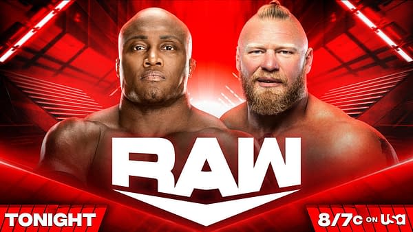 WWE Raw promo graphic for Bobby Lashley and Brock Lesnar contract signing