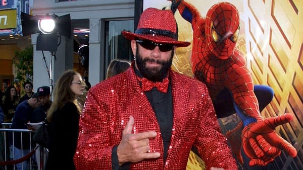 Macho Man Randy Savage arriving at the Spider-Man Premiere at Village Theater on April 29, 2002 in Westwood, CA, photo by Kathy Hutchins / Shutterstock.com.