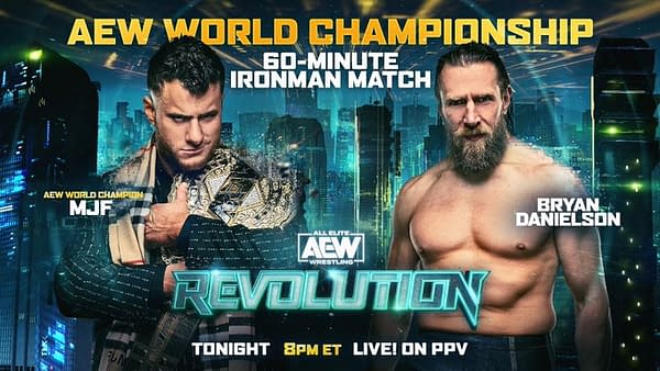 AEW Revolution promo graphic - MJF vs. Bryan Danielson in an Iron Man Match