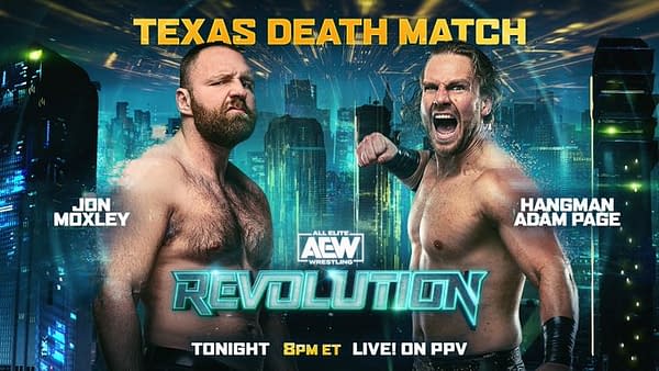 AEW Revolution promo graphic - Jon Moxley vs. Hangman Adam Page in a Texas Death Match