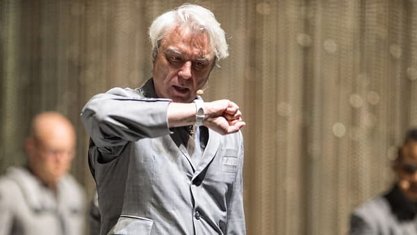 David Byrne of Talking Heads fame in concert at TheRoyal Concert Hall, Glasgow, Great Britain 15th June 2018, photo by Westwoodst / Shutterstock.com.