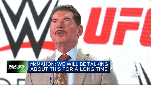 Vince McMahon, sporting objectively the world's worst mustache and dye job, discussed the WWE sale on CNBC