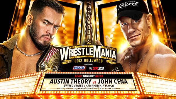 WrestleMania Saturday Promo Graphic: Austin Theory vs. John Cena.