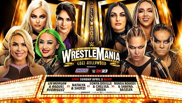 WrestleMania Sunday Promo Graphic for Women's WrestleMania Showcase. Courtesy WWE. Thank you for this graphic, WWE. The Chadster would die for you.