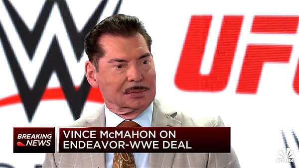 Vince McMahon discussing the WWE/UFC merger on CNBC, April 3, 2023.