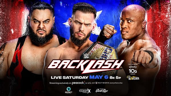 WWE Backlash Preview Graphic for Austin Theory vs. Bobby Lashley vs. Bronson Reed
