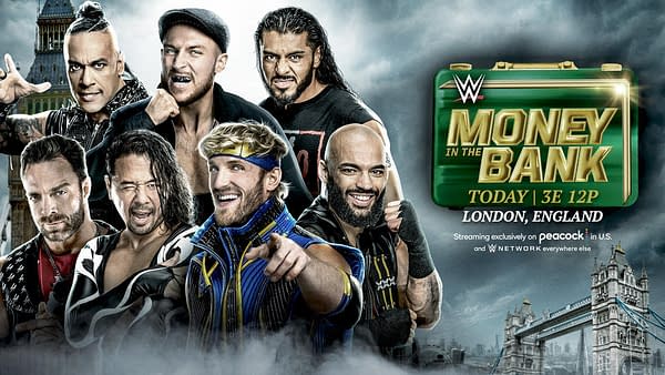 WWE Money in the Bank match graphic: Men's Ladder Match featuring Damian Priest