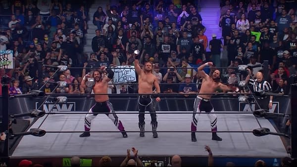 The Elite (Hangman Adam Page and The Young Bucks) win the ROH Six-Man Tag Team Championships on AEW Rampage: Grand Slam