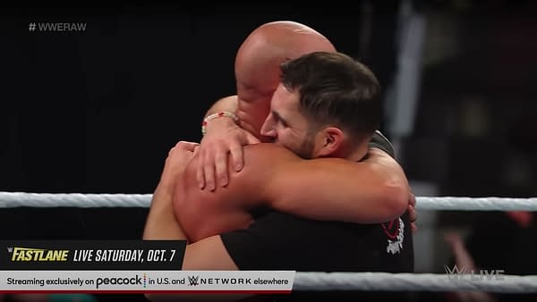 Ciampa and Gargano embrace at the end of a rousing episode of WWE Raw