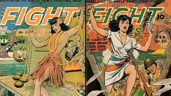 Joe Doolin covers on Fight Comics #35, 36 (Fiction House, 1944-1945).