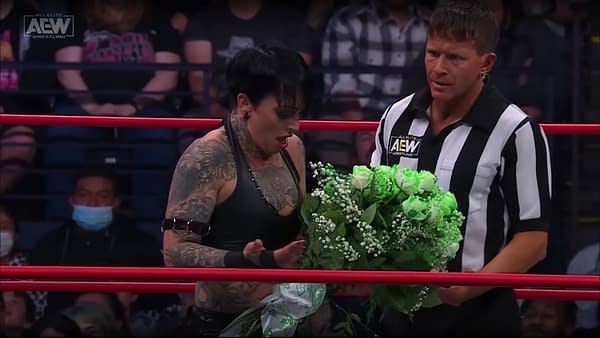 Ruby Soho receives flowers in the ring on AEW Rampage.