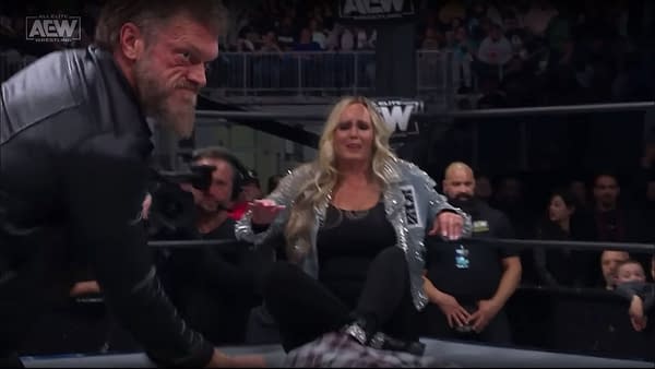 Adam Copeland prepares to assault Nick Wayne in front of his mother on AEW Dynamite