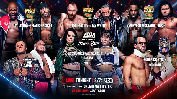 AEW Dynamite graphic showing the matches listed below