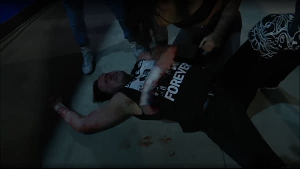 Chuck Taylor in the aftermath of a Parking Lot Brawl against Trent Beretta on AEW Rampage