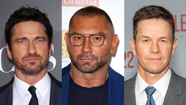 Gerard Butler photo by DFree, Dave Bautista photo by Fred Duval, Mark Wahlberg photo by Eugene Powers / Shutterstock.com Lionsgate