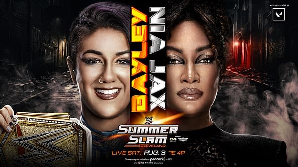 WWE Summer Slam promo graphic: WWE Women's Championship Match Bayley (c) vs. Nia Jax