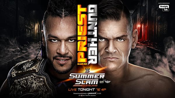 WWE SummerSlam promo graphic: World Heavyweight Championship Match Damian Priest (c) vs. Gunther