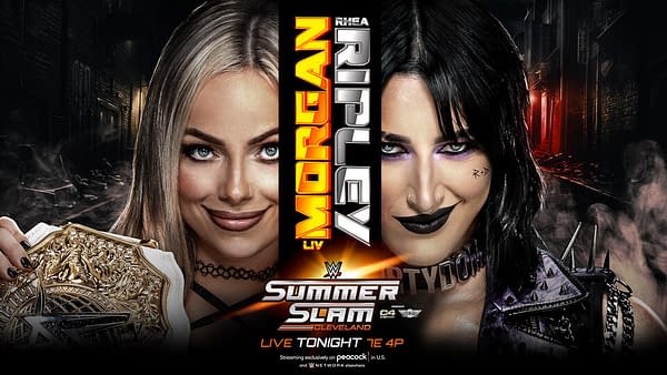 WWE Summer Slam promo graphic: Women's World Championship Match Liv Morgan (c) vs. Rhea Ripley