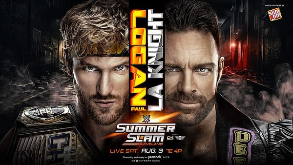 WWE Summer Slam promo graphic: United States Championship Match Logan Paul (c) vs. LA Knight